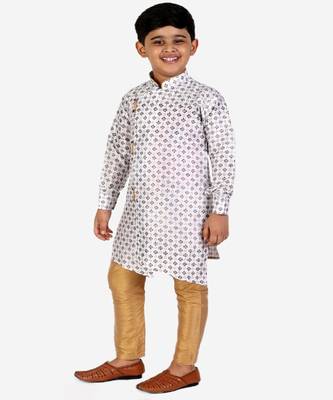 White Embellished Silk Cut Kurta Pajama Set 4