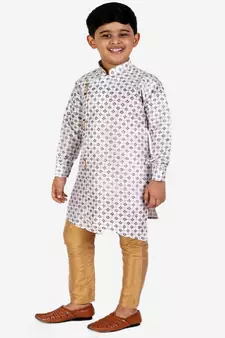 White Embellished Silk Cut Kurta Pajama Set