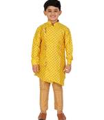 Yellow Embellished Silk Cut Kurta Pajama Set