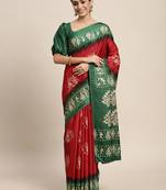 SAREE MALL Women's Manipuri Silk Red Printed Celebrity Saree With Blouse Piece