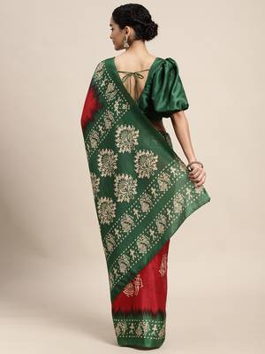 SAREE MALL Women's Manipuri Silk Red Printed Celebrity Saree With Blouse Piece 2