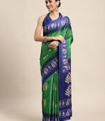 SAREE MALL Women's Manipuri Silk Green Printed Celebrity Saree With Blouse Piece
