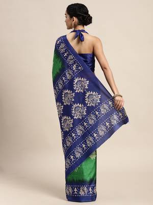 SAREE MALL Women's Manipuri Silk Green Printed Celebrity Saree With Blouse Piece 2