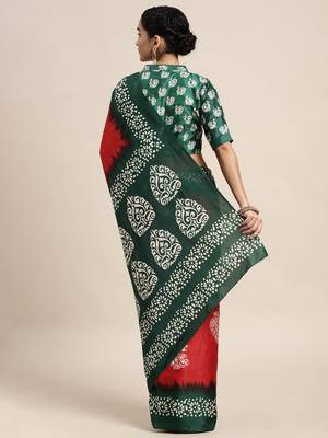 SAREE MALL Women's Manipuri Silk Red Printed Celebrity Saree With Blouse Piece 2