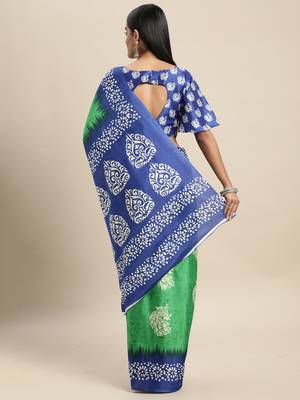 SAREE MALL Women's Manipuri Silk Green Printed Celebrity Saree With Blouse Piece 2
