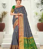 Grey woven silk saree with blouse