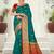 Teal woven silk saree with blouse
