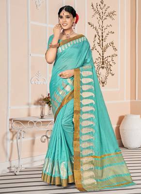 Sky blue embroidered cotton saree with blouse 1