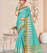 Sky blue embroidered cotton saree with blouse