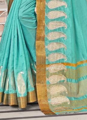 Sky blue embroidered cotton saree with blouse 3