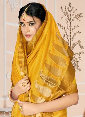 Yellow embroidered cotton saree with blouse 2
