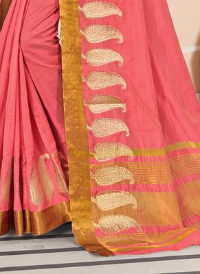 Pink embroidered cotton saree with blouse 3