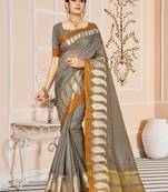 Grey embroidered cotton saree with blouse