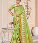 Green embroidered cotton saree with blouse