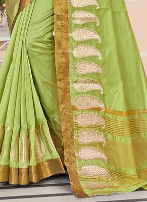 Green embroidered cotton saree with blouse 3