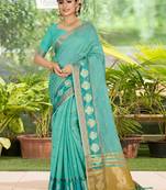 Sky blue embroidered organza saree with blouse