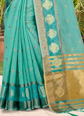 Sky blue embroidered organza saree with blouse 3