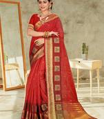Red embroidered organza saree with blouse