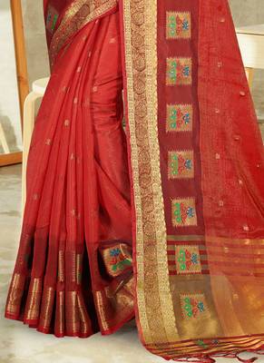 Red embroidered organza saree with blouse 3