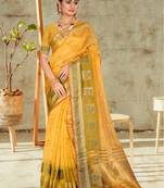 Yellow embroidered organza saree with blouse