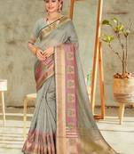 Grey embroidered organza saree with blouse