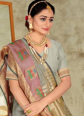 Grey embroidered organza saree with blouse 2