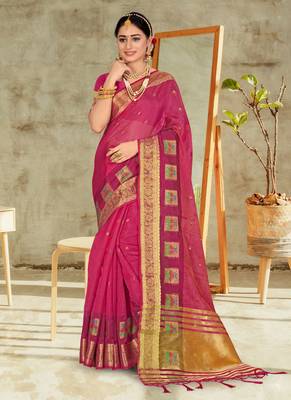 Pink embroidered organza saree with blouse 1