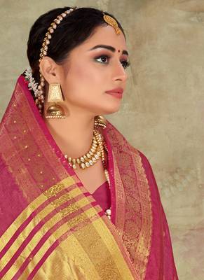 Pink embroidered organza saree with blouse 2