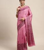 SAREE MALL Women's Khadi Silk Lavendar Printed Celebrity Saree With Blouse Piece