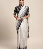 SAREE MALL Women's Silk Blend Off White Printed Celebrity Saree With Blouse Piece