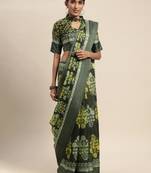 SAREE MALL Women's Brasso Olive Printed Designer Saree With Blouse Piece
