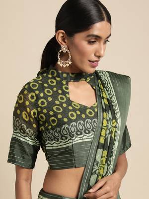 SAREE MALL Women's Brasso Olive Printed Designer Saree With Blouse Piece 3