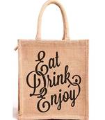 RABARIKAA Eco Friendly Jute Reusable  Washable  Multi Purpose Bag with Zip Closer   Eat Drink Enjoy