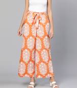 Orange colored printed elasticated women tie -knot pant