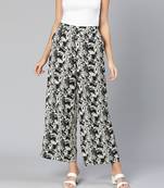 Printed black elasticated women pant