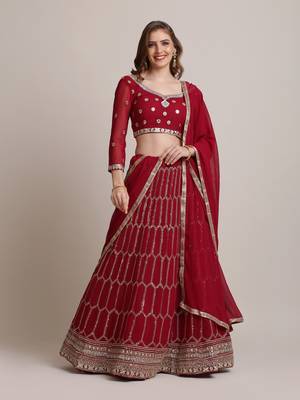 Pink JacquardSilk Net Sequence Lehenga Choli For Women 1