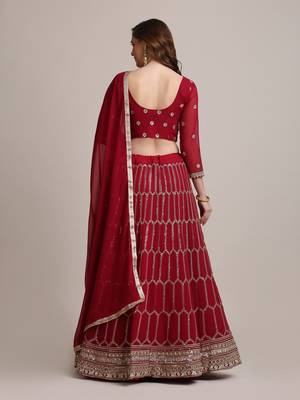 Pink JacquardSilk Net Sequence Lehenga Choli For Women 2