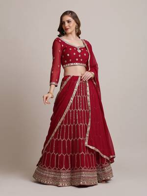 Pink JacquardSilk Net Sequence Lehenga Choli For Women 3