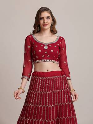Pink JacquardSilk Net Sequence Lehenga Choli For Women 4