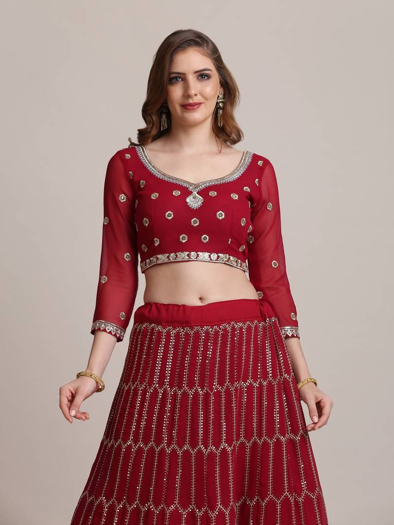Pink JacquardSilk Net Sequence Lehenga Choli For Women