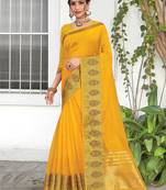 Yellow embroidered organza saree with blouse
