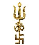RABARIKAA Trishakti Yantra Trishul Om Swastika   Spiritual Vastu Items  Good Luck Showpiece 4 Inch  Gold