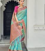 Sky blue woven organza saree with blouse