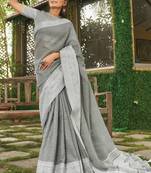 Grey woven linen saree with blouse