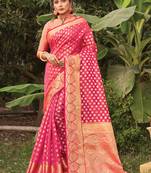 Pink woven organza saree with blouse
