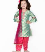 Green Foil Printed Kurta with Dark Peach Salwar and Dupatta