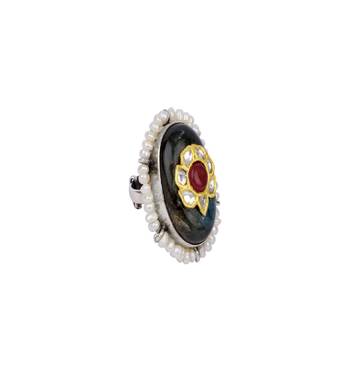 Sangeeta Boochra X Payal Singhal  Hayaa Silver Ring with Labradorite Stone 1