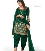 Green Embroidered Real Mirror Work Cotton Patiala Salwar Semi Stitched