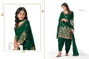 Green Embroidered Real Mirror Work Cotton Patiala Salwar Semi Stitched 2