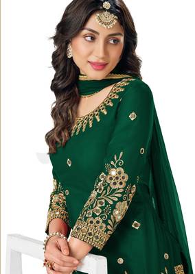 Green Embroidered Real Mirror Work Cotton Patiala Salwar Semi Stitched 3